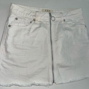 Free People White Denim Zip-up Mini Skirt